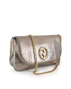 Pre Owned Gucci Bronze Snakeskin Leather Vintage GG Logo Shoulder Bag 