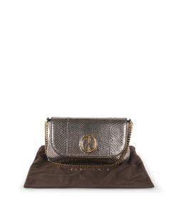 Pre Owned Gucci Bronze Snakeskin Leather Vintage GG Logo Shoulder Bag 