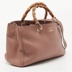 Pre Owned Gucci Dusty Pink Leather Medium Bamboo Shopper Tote