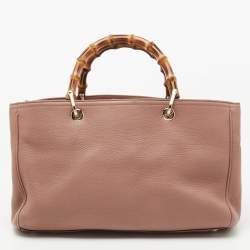 Pre Owned Gucci Dusty Pink Leather Medium Bamboo Shopper Tote