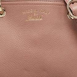 Pre Owned Gucci Dusty Pink Leather Medium Bamboo Shopper Tote