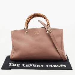 Pre Owned Gucci Dusty Pink Leather Medium Bamboo Shopper Tote
