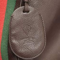 Pre Owned Gucci Dark Brown Leather Web Shoulder Bag