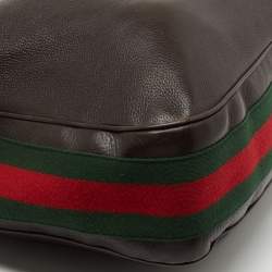 Pre Owned Gucci Dark Brown Leather Web Shoulder Bag