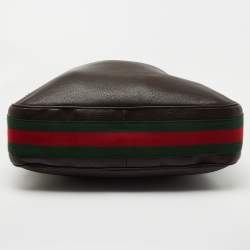 Pre Owned Gucci Dark Brown Leather Web Shoulder Bag