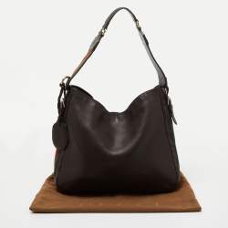 Pre Owned Gucci Dark Brown Leather Web Shoulder Bag