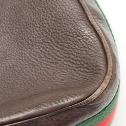 Pre Owned Gucci Dark Brown Leather Web Shoulder Bag