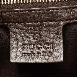 Pre Owned Gucci Dark Brown Leather Web Shoulder Bag