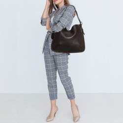 Pre Owned Gucci Dark Brown Leather Web Shoulder Bag