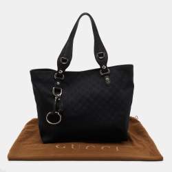 مملوكة مسبقًا Gucci Black GG Denim and Leather Icon Bit Tote