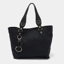 مملوكة مسبقًا Gucci Black GG Denim and Leather Icon Bit Tote