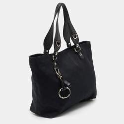 مملوكة مسبقًا Gucci Black GG Denim and Leather Icon Bit Tote