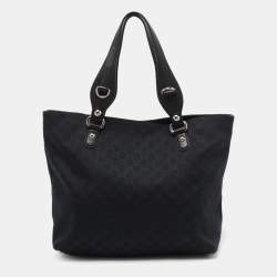 مملوكة مسبقًا Gucci Black GG Denim and Leather Icon Bit Tote