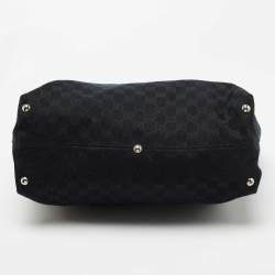 مملوكة مسبقًا Gucci Black GG Denim and Leather Icon Bit Tote