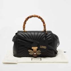 Pre Owned Gucci Black Quilted Leather Medium Queen Margaret Bamboo Top Handle Bag