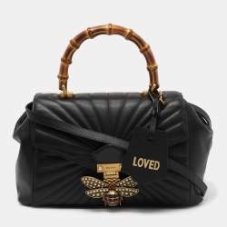 Pre Owned Gucci Black Quilted Leather Medium Queen Margaret Bamboo Top Handle Bag