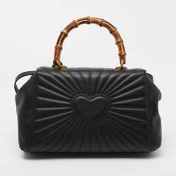 Pre Owned Gucci Black Quilted Leather Medium Queen Margaret Bamboo Top Handle Bag
