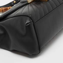 Pre Owned Gucci Black Quilted Leather Medium Queen Margaret Bamboo Top Handle Bag