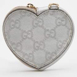 Gucci Silver Guccissima Leather Heart Shape Coin Purse