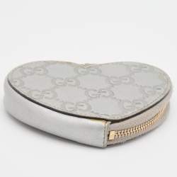 Gucci Silver Guccissima Leather Heart Shape Coin Purse