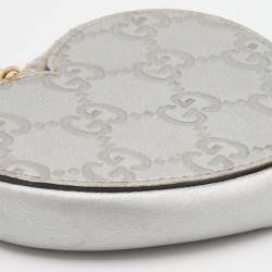 Gucci Silver Guccissima Leather Heart Shape Coin Purse