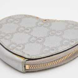 Gucci Silver Guccissima Leather Heart Shape Coin Purse