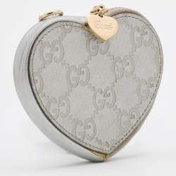 Gucci Silver Guccissima Leather Heart Shape Coin Purse