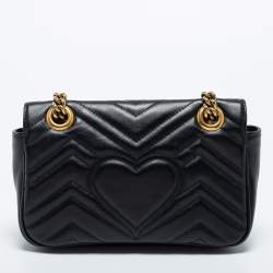 Gucci Black Matelassé Leather GG Marmont Super Small Shoulder Bag