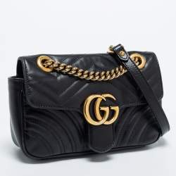 Gucci Black Matelassé Leather GG Marmont Super Small Shoulder Bag