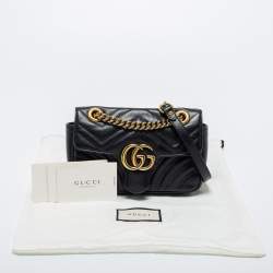 Gucci Black Matelassé Leather GG Marmont Super Small Shoulder Bag