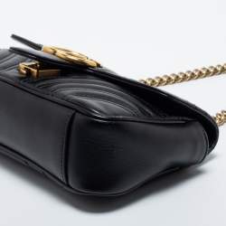 Gucci Black Matelassé Leather GG Marmont Super Small Shoulder Bag