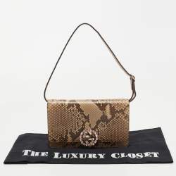 Pre Owned Gucci Beige Python Crystal Embellished Interlocking G Broadway Clutch