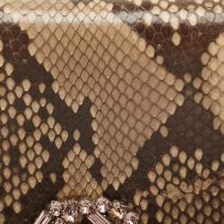Pre Owned Gucci Beige Python Crystal Embellished Interlocking G Broadway Clutch