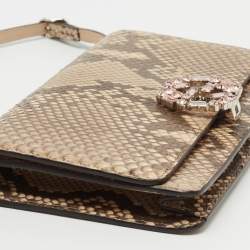 Pre Owned Gucci Beige Python Crystal Embellished Interlocking G Broadway Clutch
