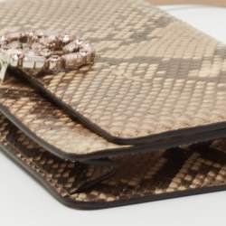 Pre Owned Gucci Beige Python Crystal Embellished Interlocking G Broadway Clutch