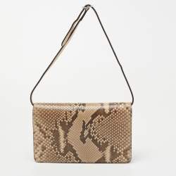 Pre Owned Gucci Beige Python Crystal Embellished Interlocking G Broadway Clutch