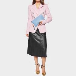 Pre Owned Gucci Light Blue Leather Bamboo Tassel Clutch