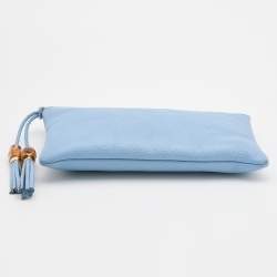 Pre Owned Gucci Light Blue Leather Bamboo Tassel Clutch