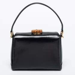 Pre Owned Gucci Black Leather Bamboo Top Handle Bag