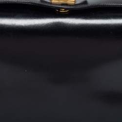 Pre Owned Gucci Black Leather Bamboo Top Handle Bag