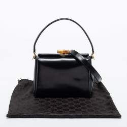 Pre Owned Gucci Black Leather Bamboo Top Handle Bag