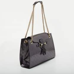 Pre Owned Gucci Metallic Purple Guccissima Patent Leather Large Emily Chain Shoulder Bag