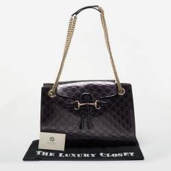 Pre Owned Gucci Metallic Purple Guccissima Patent Leather Large Emily Chain Shoulder Bag