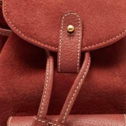 Pre Owned Gucci Red Leather and Suede Bamboo Backpack
