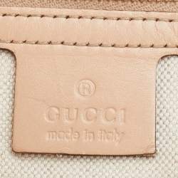Pre Owned Gucci Beige/Metallic Pink Leather and GG Canvas Heart Interlocking G Tote