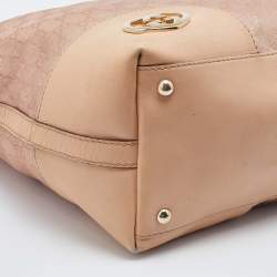 Pre Owned Gucci Beige/Metallic Pink Leather and GG Canvas Heart Interlocking G Tote