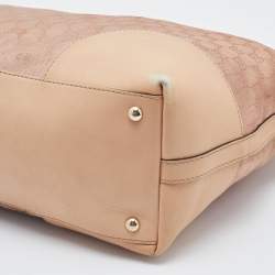Pre Owned Gucci Beige/Metallic Pink Leather and GG Canvas Heart Interlocking G Tote