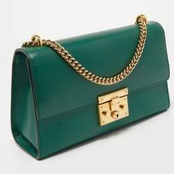 Pre Owned Gucci Green Leather Padlock Shoulder Bag