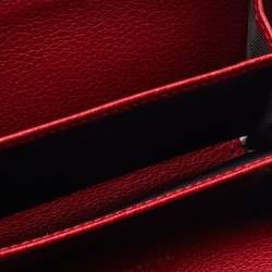 Pre Owned Gucci Red Leather Logo Print Zip Compact Wallet