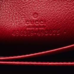 Pre Owned Gucci Red Leather Logo Print Zip Compact Wallet